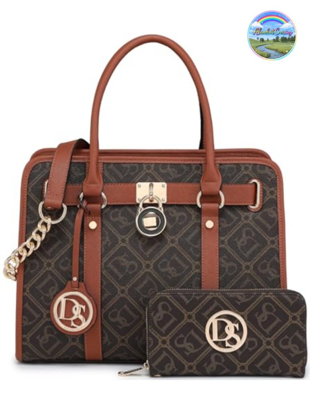 Vegan Leather Satchel Handbag Set with Matching Wallet